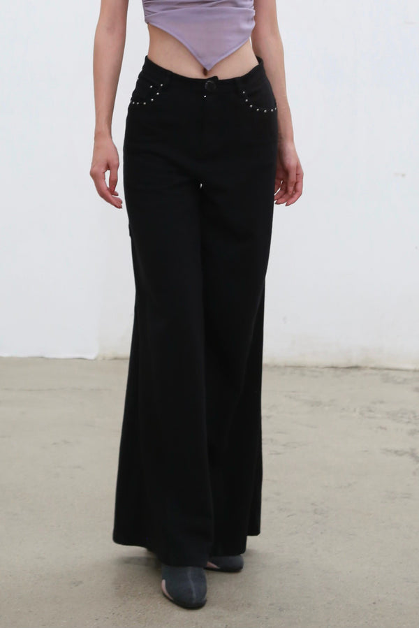 RUI Rib Panel Wide Leg Pants RAW23WV09 Black